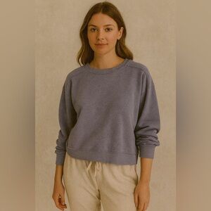 Aerie Oversized Sweatshirt Dusk Blue Cropped Distressed Size XS Fits up to M‍